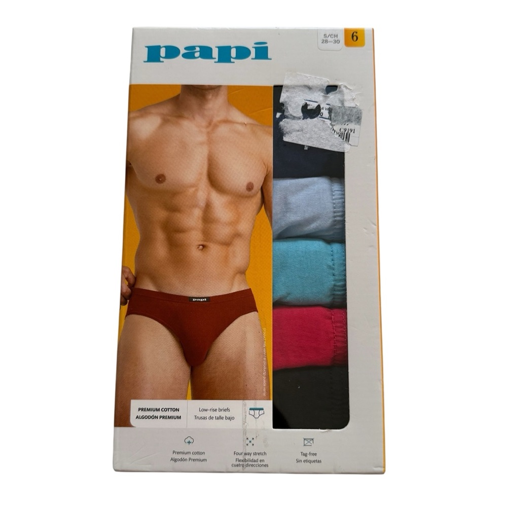 NEW! 6 Pk PAPI Mens Small (28-30) Four Way Stretch Low Rise Briefs Multicolored